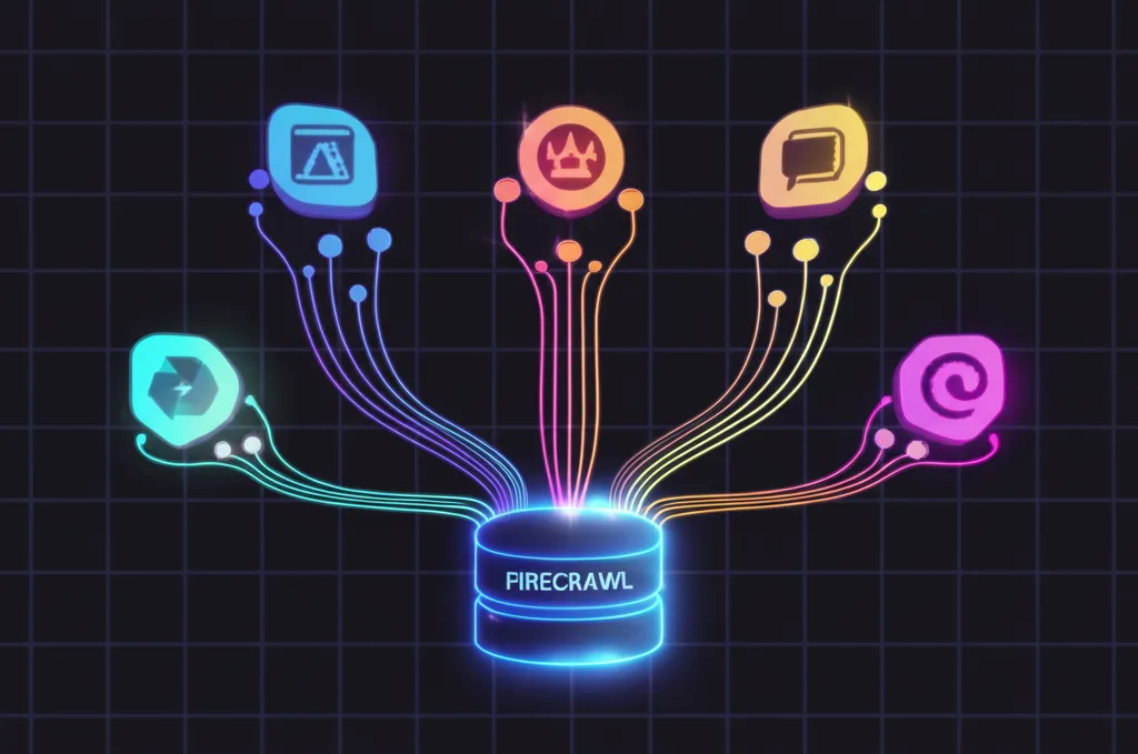 Инфографика, показывающая лучшие альтернативы firecrawl 2025 в виде расходящихся потоков данных.