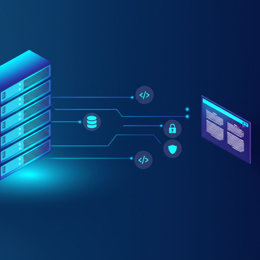 Схематичное изображение сервера и сайта, иллюстрирующее лучшие бесплатные хостинги для сайтов.