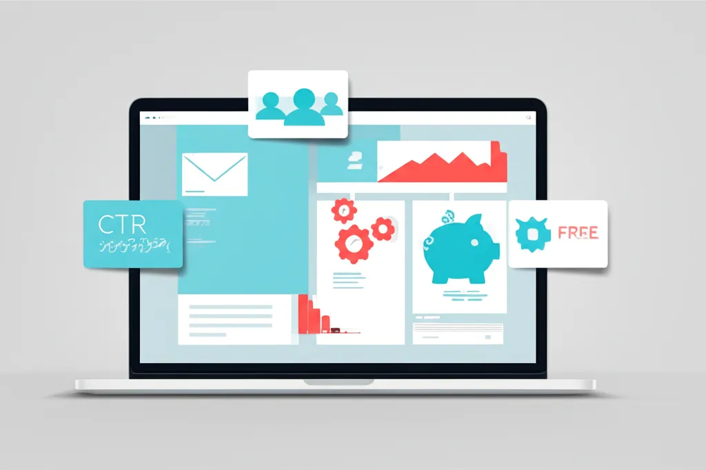 Ноутбук и иконки, символизирующие лучшие бесплатные инструменты программное обеспечение маркетинга электронной почты 2025.