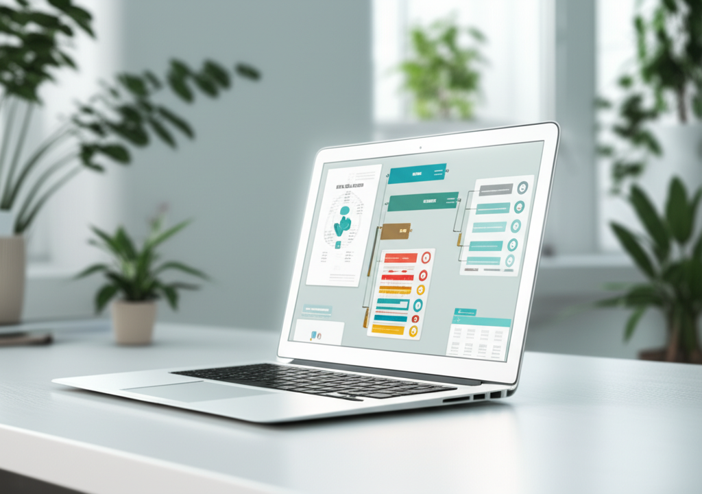 Современный интерфейс программы на экране ноутбука, иллюстрирующий бесплатные программы для управления проектами 2025.