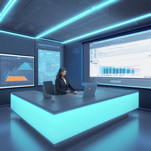 Специалист анализирует лучшие crm для email маркетинга 2026 на футуристичном голографическом интерфейсе