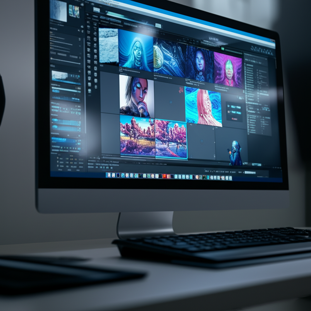 Человек использует лучшие генераторы изображений ИИ на своем компьютере для создания цифрового искусства.