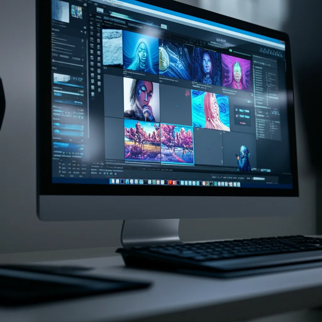 Человек использует лучшие генераторы изображений ИИ на своем компьютере для создания цифрового искусства.