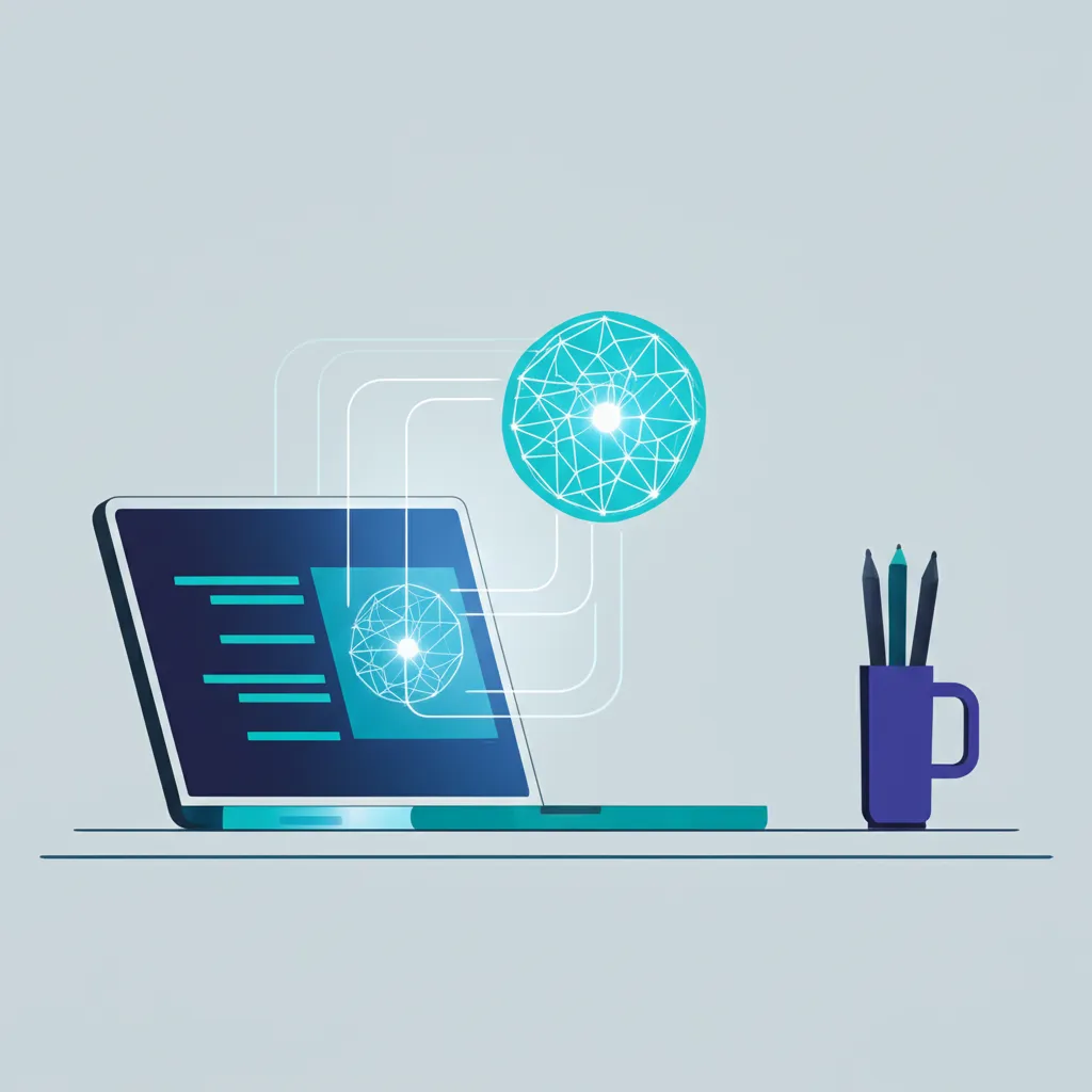 Лучшие ИИ инструменты копирайтинга, показанные как совместная работа человека и нейросети за компьютером.