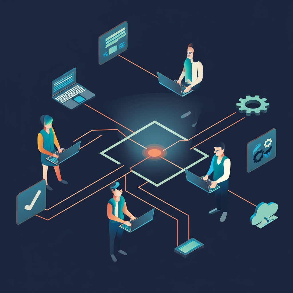 Команда специалистов использует лучшие инструменты агентства для цифрового сотрудничества для совместной работы над проектом.