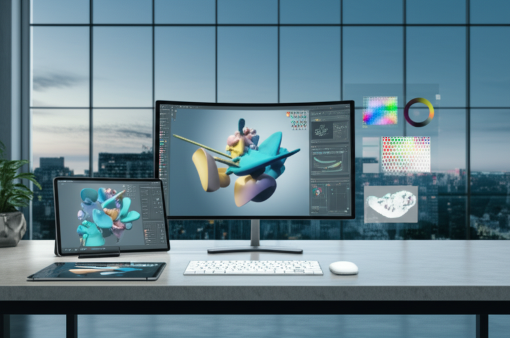 Лучшие инструменты для графических дизайнеров 2025 на рабочем столе специалиста.