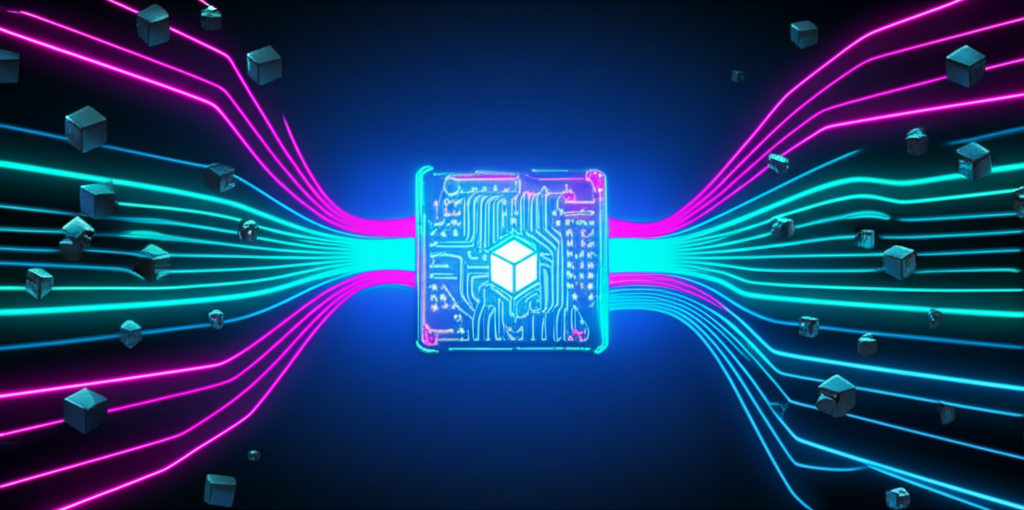 Абстрактная визуализация, где лучшие инструменты интеграции данных и поставщиков 2025 собирают информацию в единый центр.