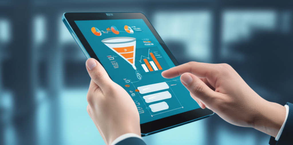 Предприниматель использует лучшие инструменты продаж для малого бизнеса для анализа данных.