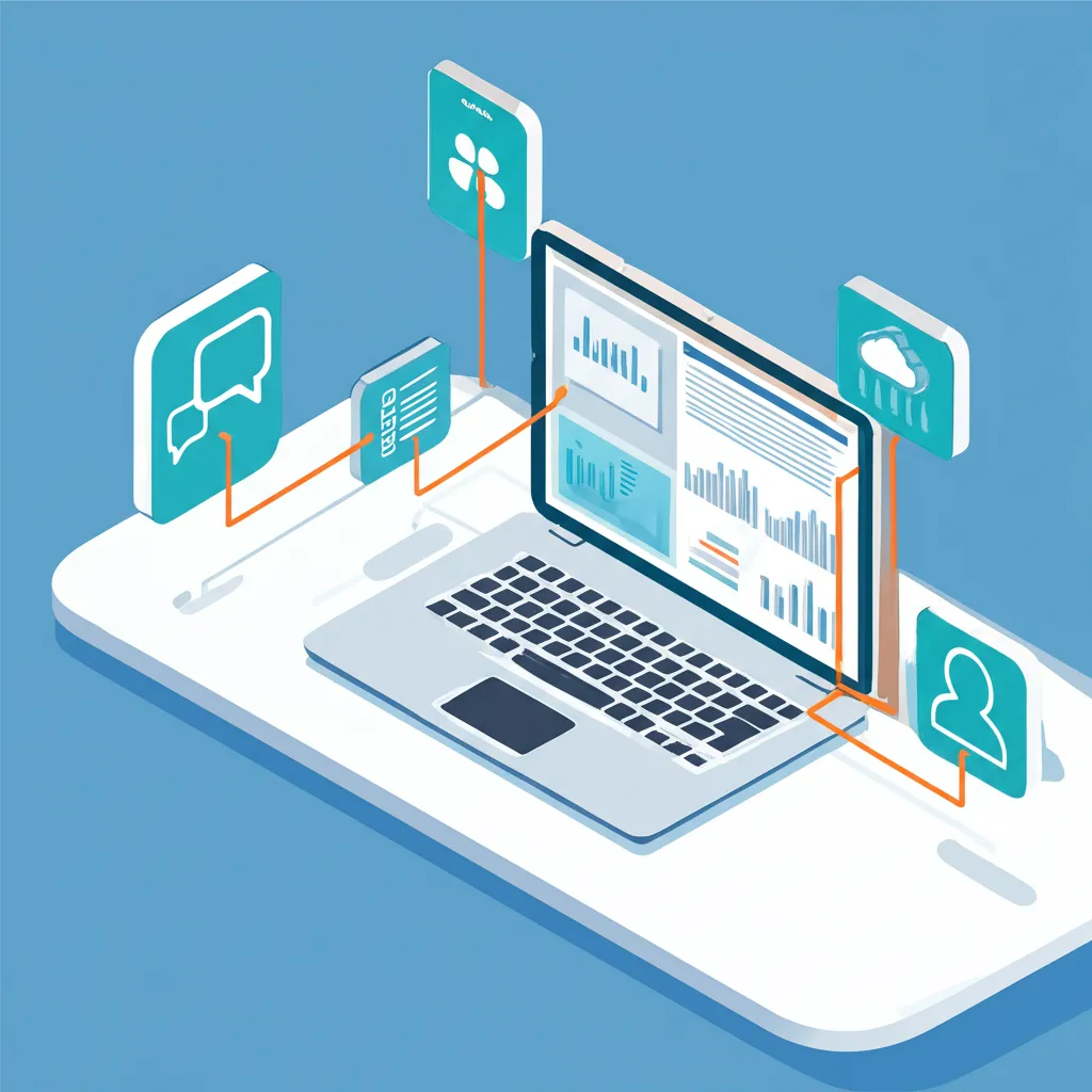 Сотрудник использует лучшие корпоративные приложения и инструменты на ноутбуке для управления проектами и анализа данных.