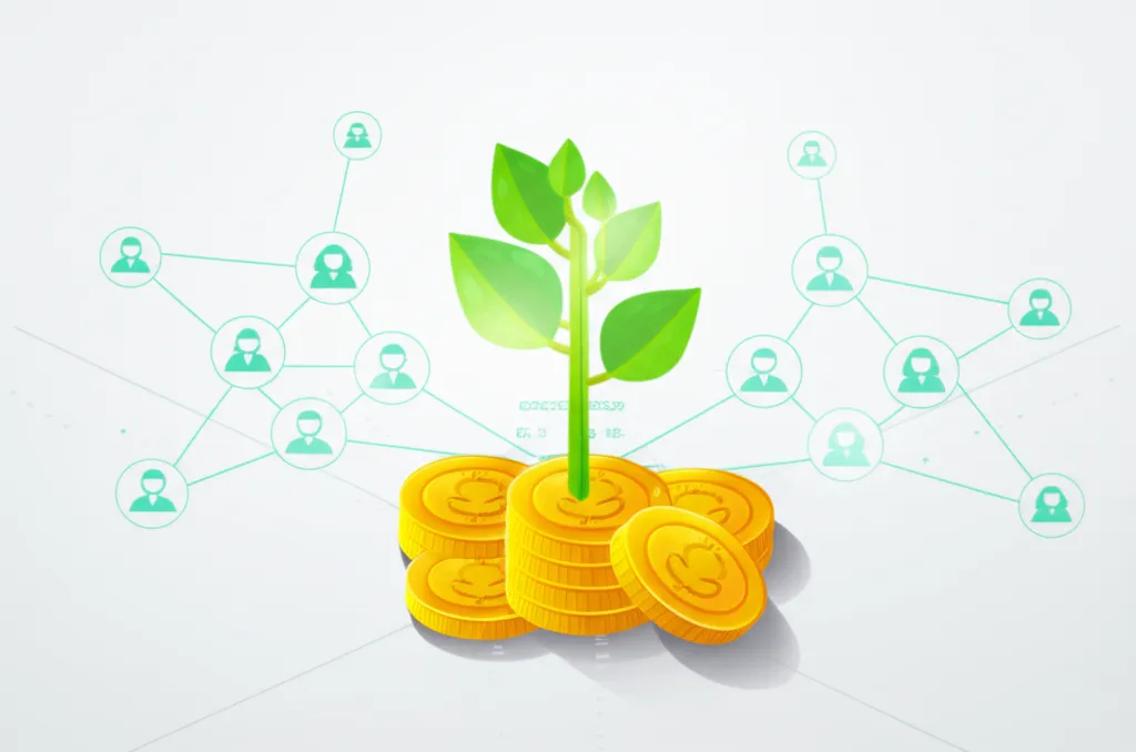 Инфографика, иллюстрирующая лучшие краудфандинговые сайты для малого бизнеса 2025 с иконками людей, поддерживающих растущий проект.