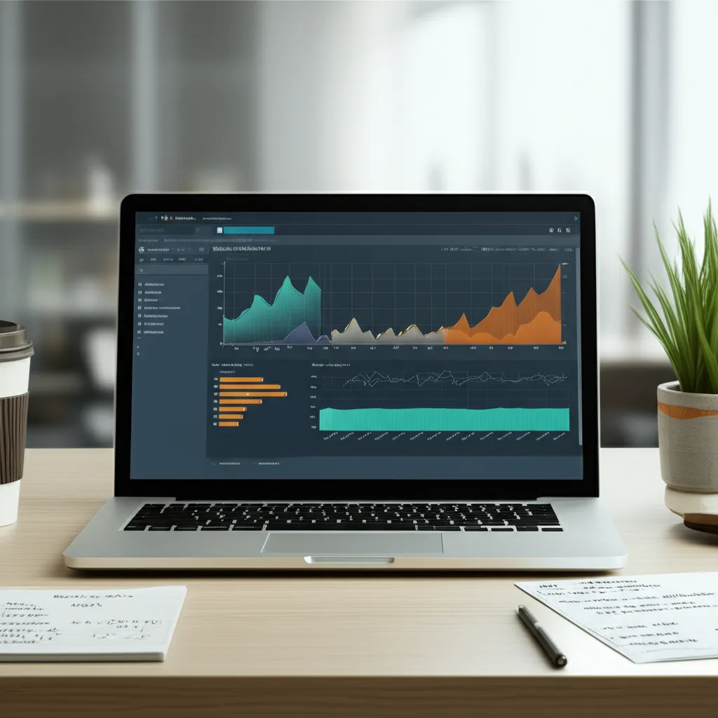 Студент анализирует лучшие курсы Power BI Udemy 2025 на ноутбуке с дашбордами