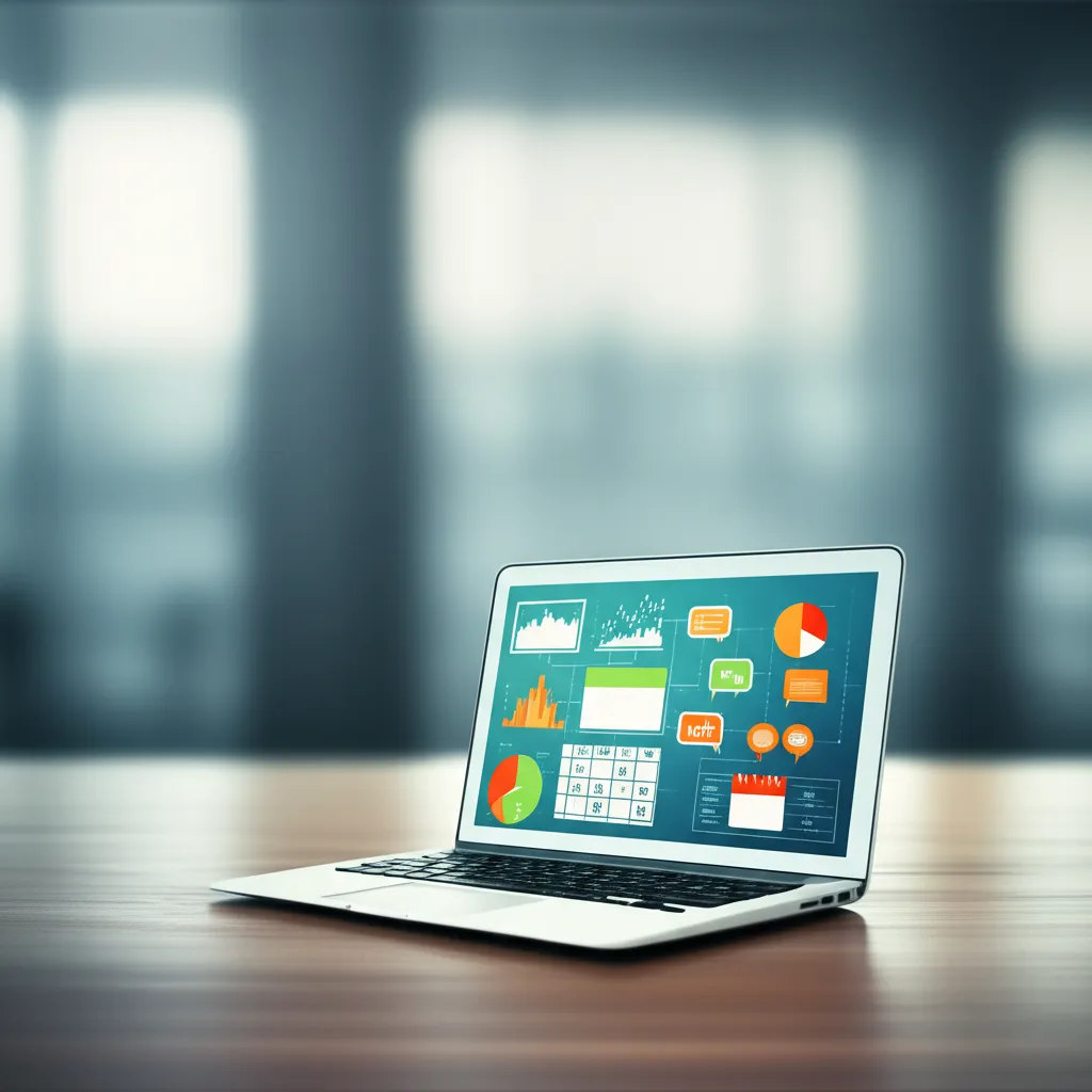 Инфографика, иллюстрирующая лучшие маркетинговые инструменты Facebook 2025 на экране ноутбука