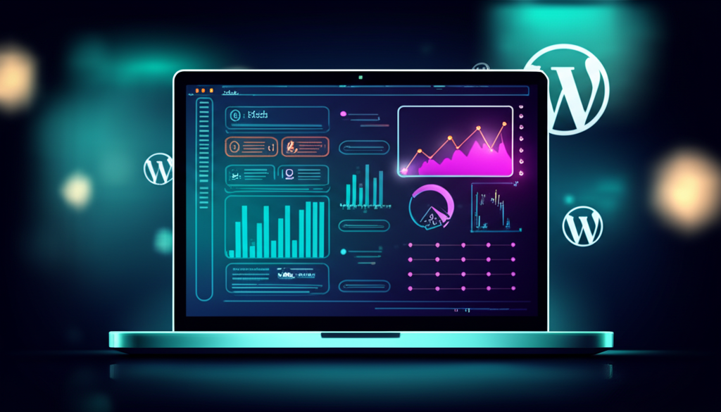Инфографика, демонстрирующая лучшие плагины WP для таблиц диаграмм графиков на экране ноутбука
