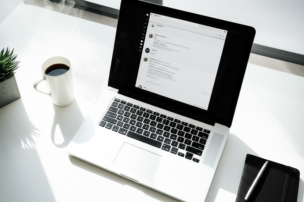 Современные почтовые клиенты для Mac 2025 на экране ноутбука в стильном рабочем пространстве.