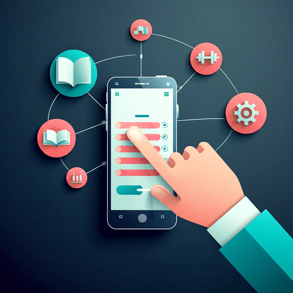 Инфографика, иллюстрирующая лучшие приложения для отслеживания и постановки целей 2025 на экране смартфона в окружении иконок целей.