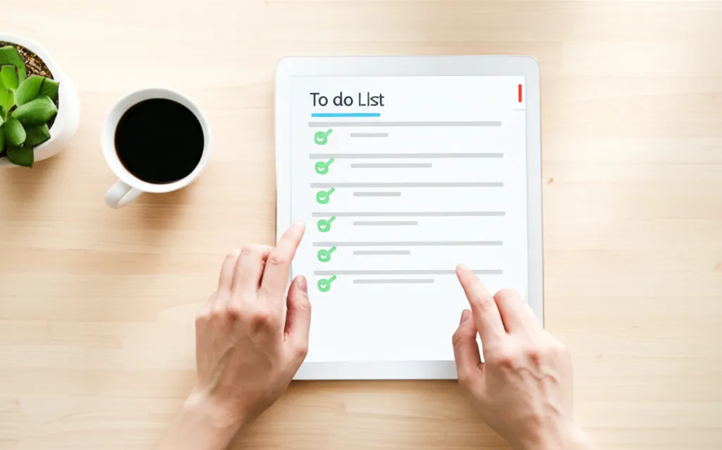 Человек организует свой день, используя лучшие приложения для ведения списка дел 2025 на планшете.