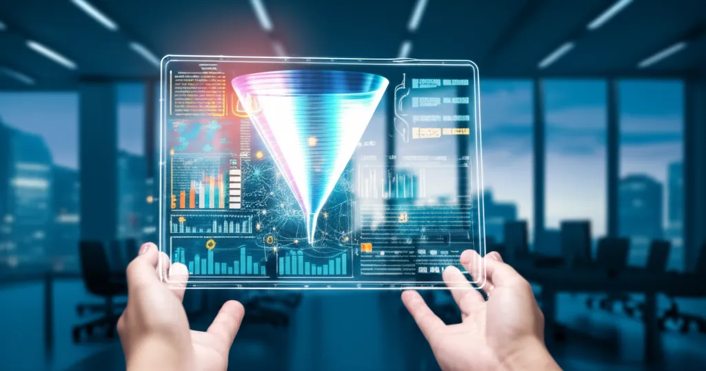Специалист анализирует данные через лучшие программные инструменты и системы CRM 2025 на голографическом интерфейсе.