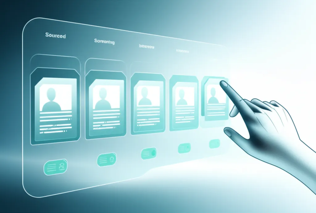 Инфографика, демонстрирующая лучшие программы для автоматизации найма персонала 2025 на футуристическом интерфейсе.