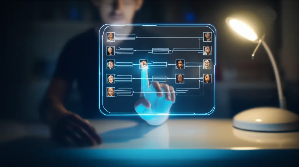 Писатель использует лучшие программы для написания романов ИИ 2025, работая с голографическим интерфейсом сюжета.