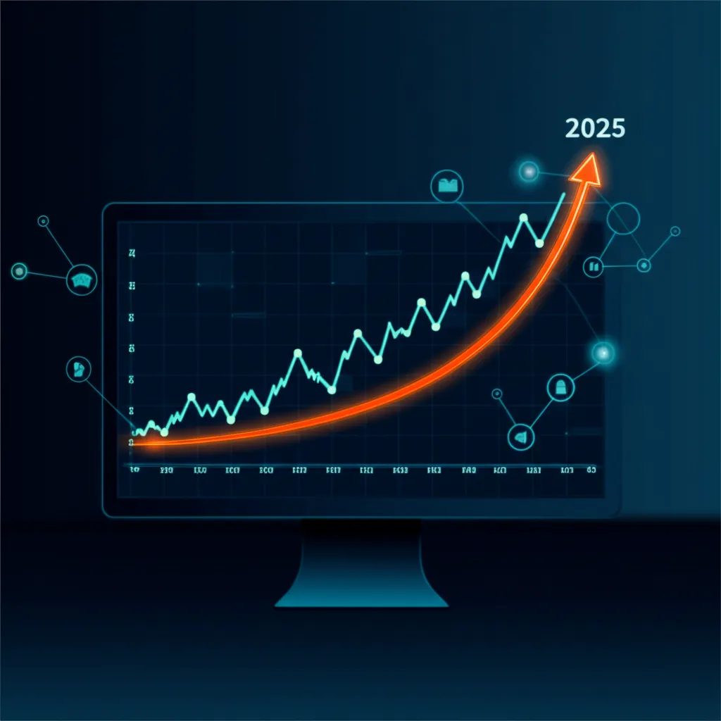 Инфографика, иллюстрирующая лучшие программы для прогнозирования продаж 2025 с графиками роста и элементами AI.