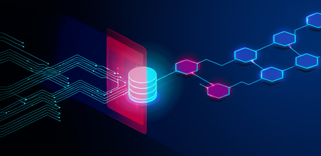Схематичное изображение, иллюстрирующее лучшие прокси для веб-парсинга 2025, где запросы проходят через сеть-посредник для доступа к данным.