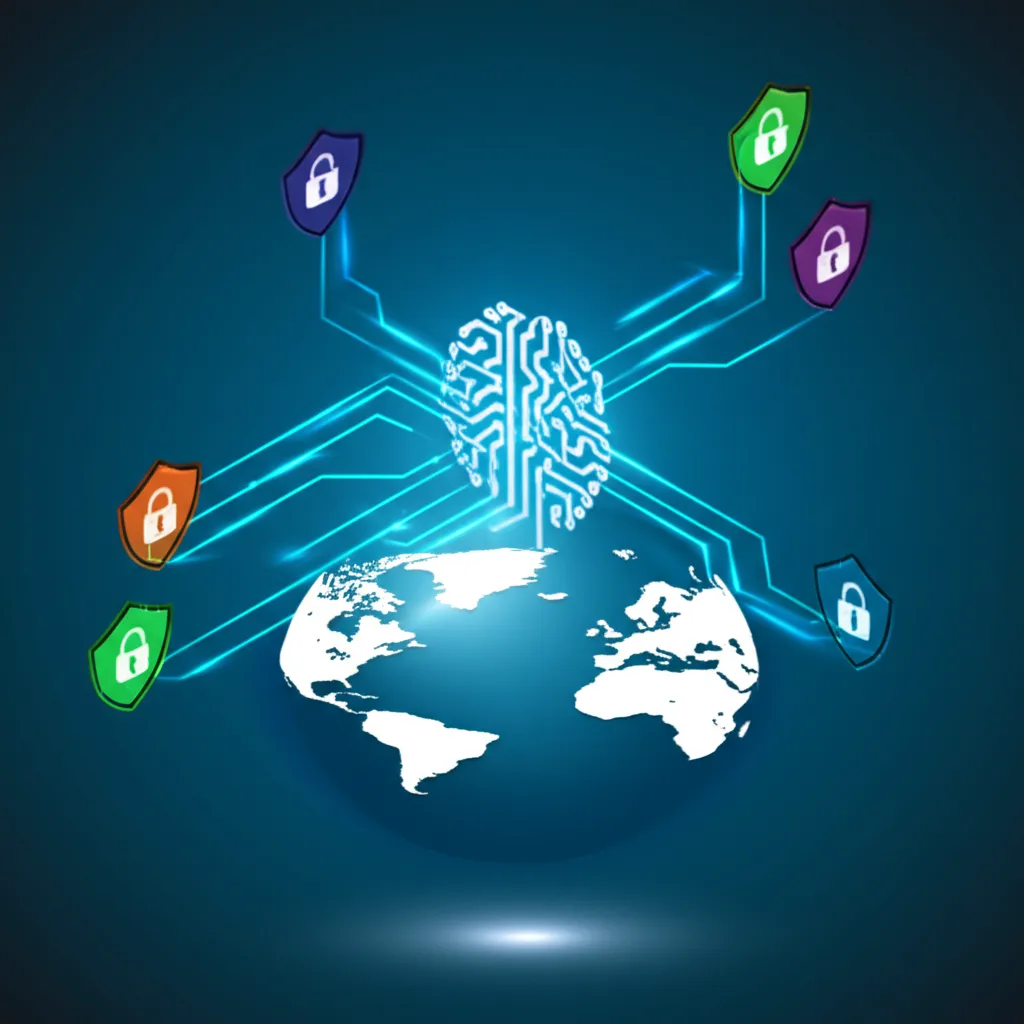 Схема, иллюстрирующая лучшие прокси-провайдеры 2025 года как узлы глобальной защищенной сети.