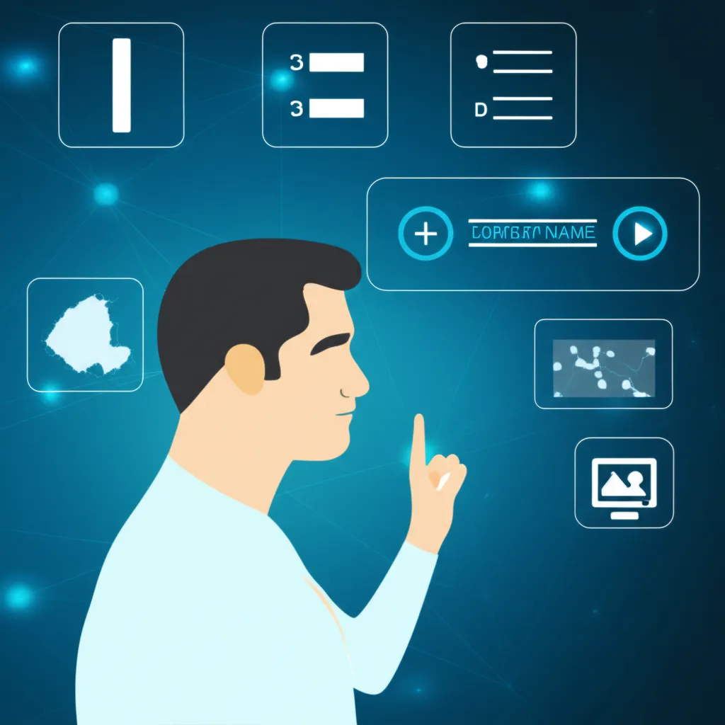 Стилизованное изображение, где пользователь выбирает домен на цифровом интерфейсе, иллюстрируя лучшие регистраторы доменов 2025.