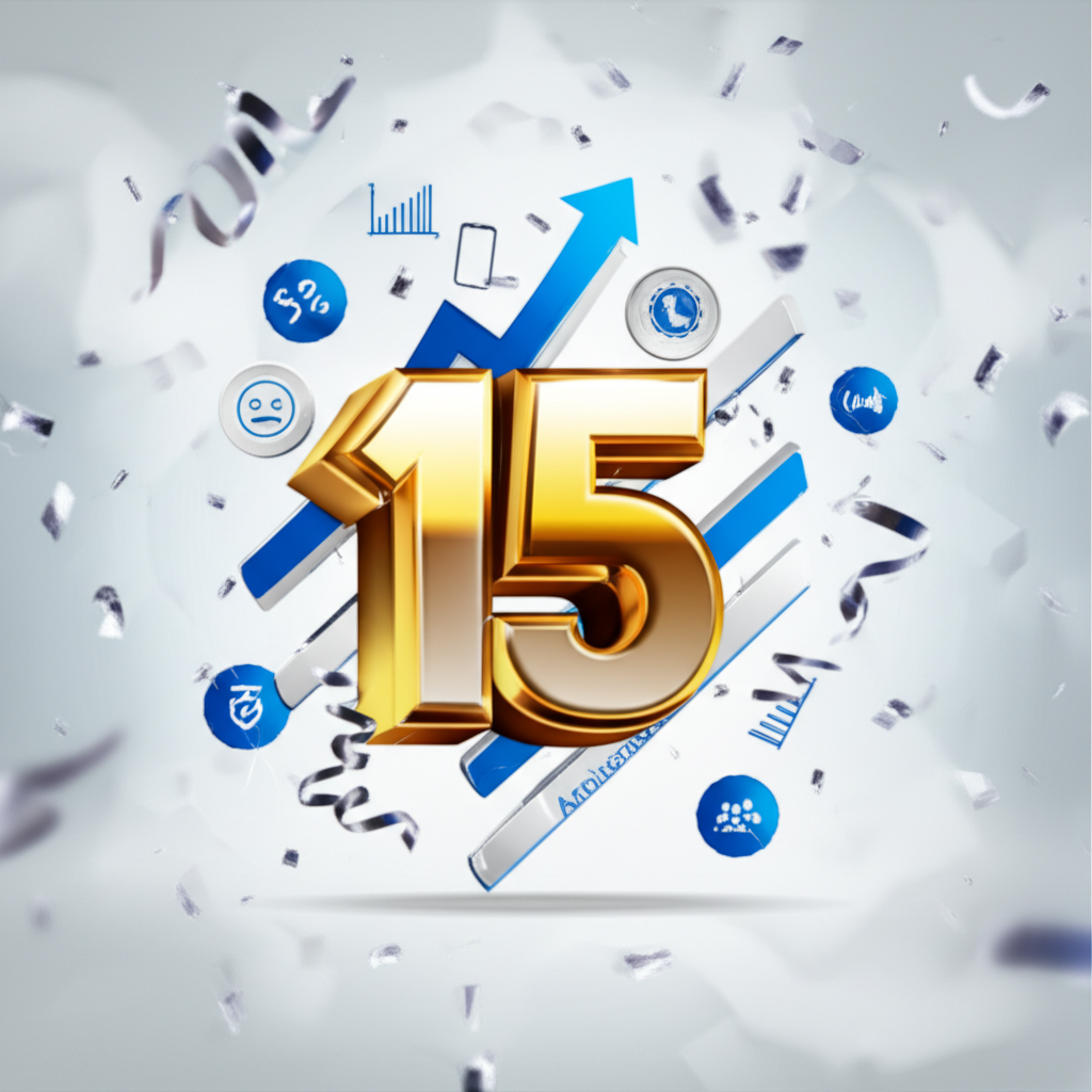 Современная инфографика, представляющая маркетинговые идеи для юбилея бизнеса на фоне праздничных элементов.