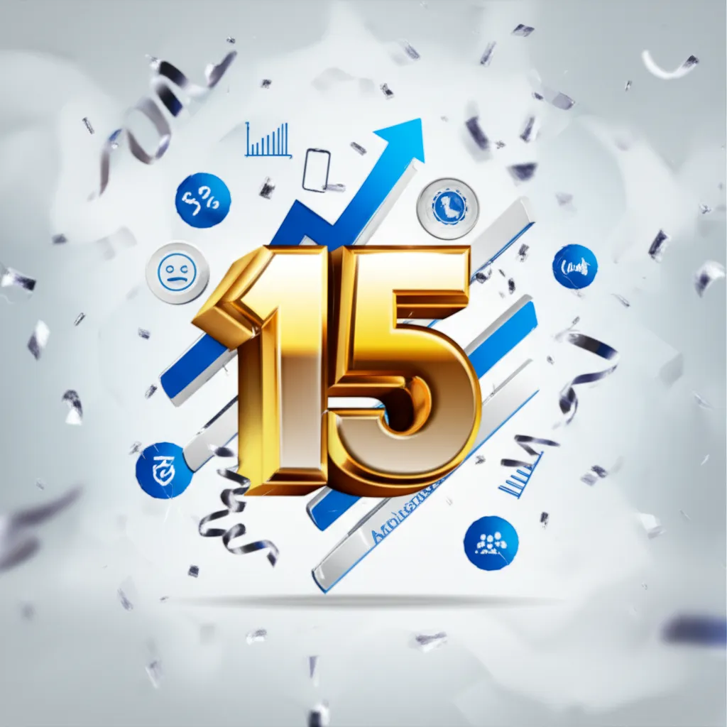 Современная инфографика, представляющая маркетинговые идеи для юбилея бизнеса на фоне праздничных элементов.