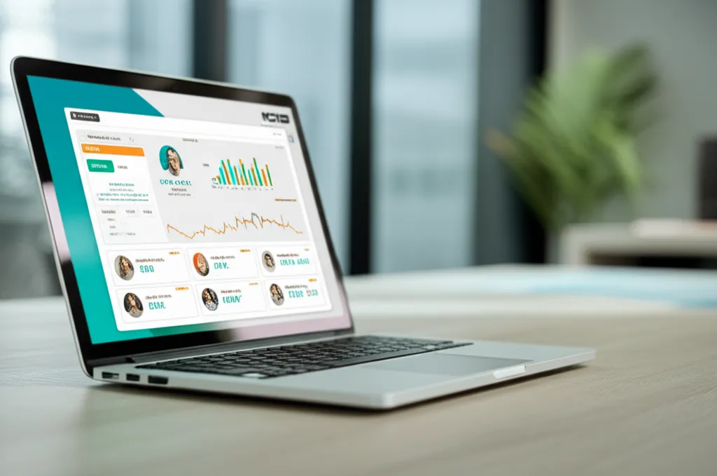 Современные маркетинговые платформы для влиятельных лиц на экране ноутбука в офисе