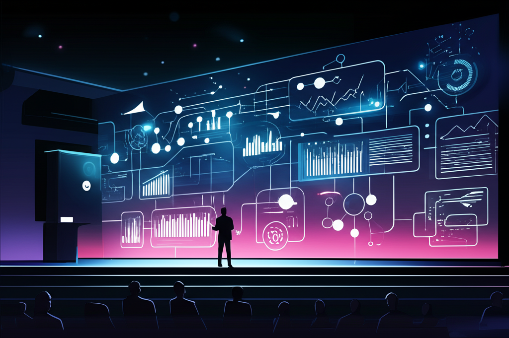 Вдохновляющие маркетинговые TED Talks: спикер на сцене представляет новые идеи.