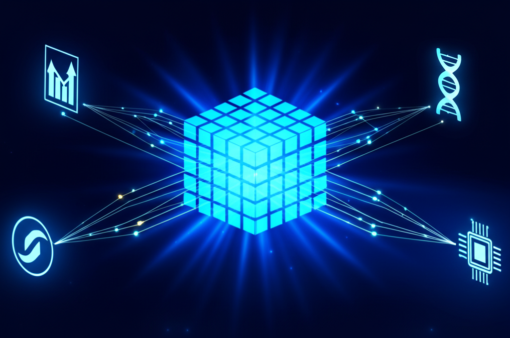 Абстрактная визуализация, иллюстрирующая набор данных что это: структурированные информационные блоки в цифровом пространстве.