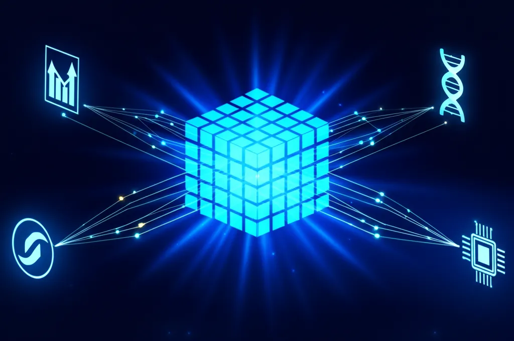 Абстрактная визуализация, иллюстрирующая набор данных что это: структурированные информационные блоки в цифровом пространстве.