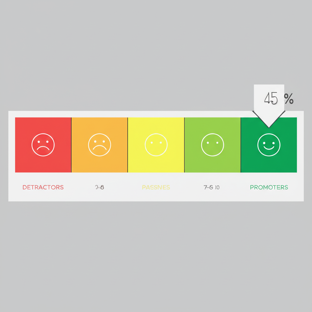 Инфографика, которая объясняет Net Promoter Score руководство по NPS, показывая шкалу с критиками, нейтралами и промоутерами.
