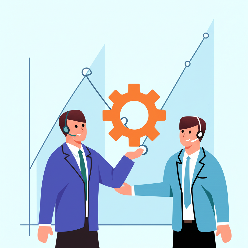 Эффективное обслуживание клиентов для роста бизнеса: консультант и восходящий график.