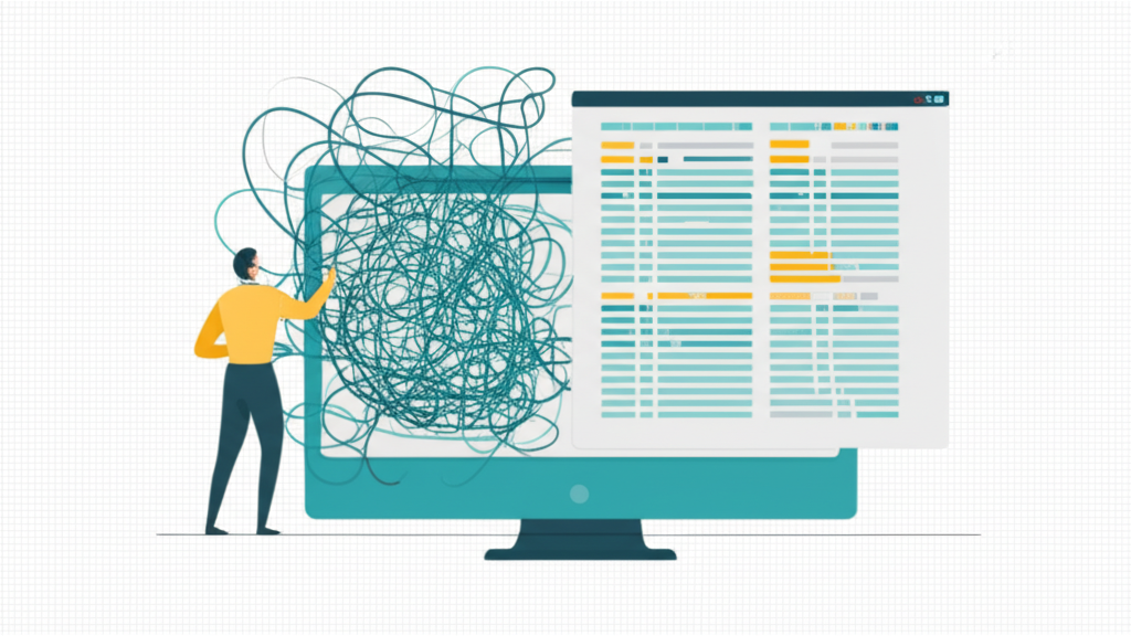 Процесс очистки датасета: специалист работает с таблицами и графиками на экране.