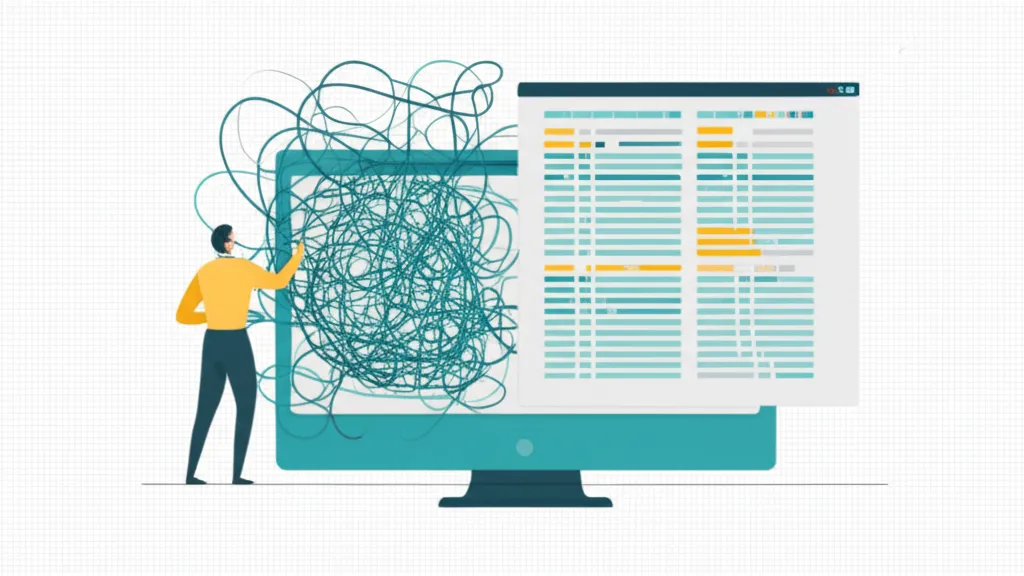 Процесс очистки датасета: специалист работает с таблицами и графиками на экране.