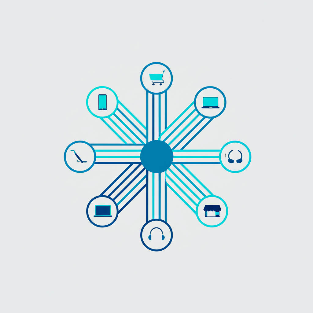 Визуализация концепции, где omnichannel-аналитика для инсайтов о клиентах объединяет данные из разных каналов.