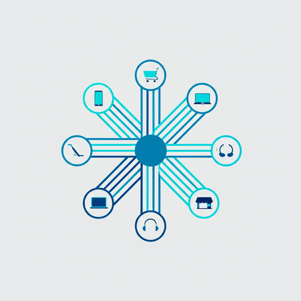 Визуализация концепции, где omnichannel-аналитика для инсайтов о клиентах объединяет данные из разных каналов.