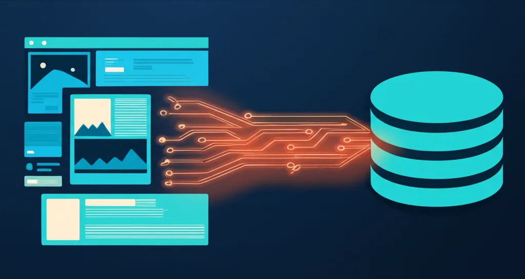 Визуализация процесса онлайн парсинг сайта, где информация с веб-страницы преобразуется в структурированные данные.