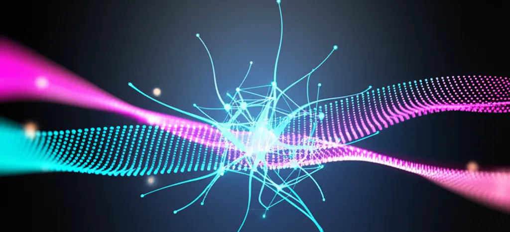 Абстрактная визуализация сети, обрабатывающей открытые датасеты для машинного обучения.