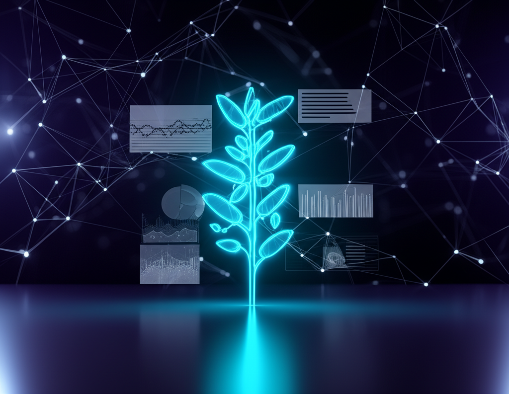 Детальная оценка рынка наука о данных запуск продукта на фоне абстрактной визуализации данных.