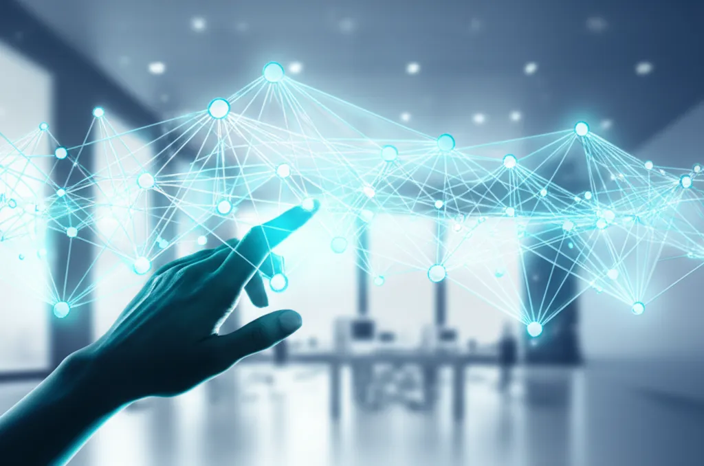 Человеческая рука взаимодействует с цифровым интерфейсом, символизируя ответственное использование генеративного ИИ