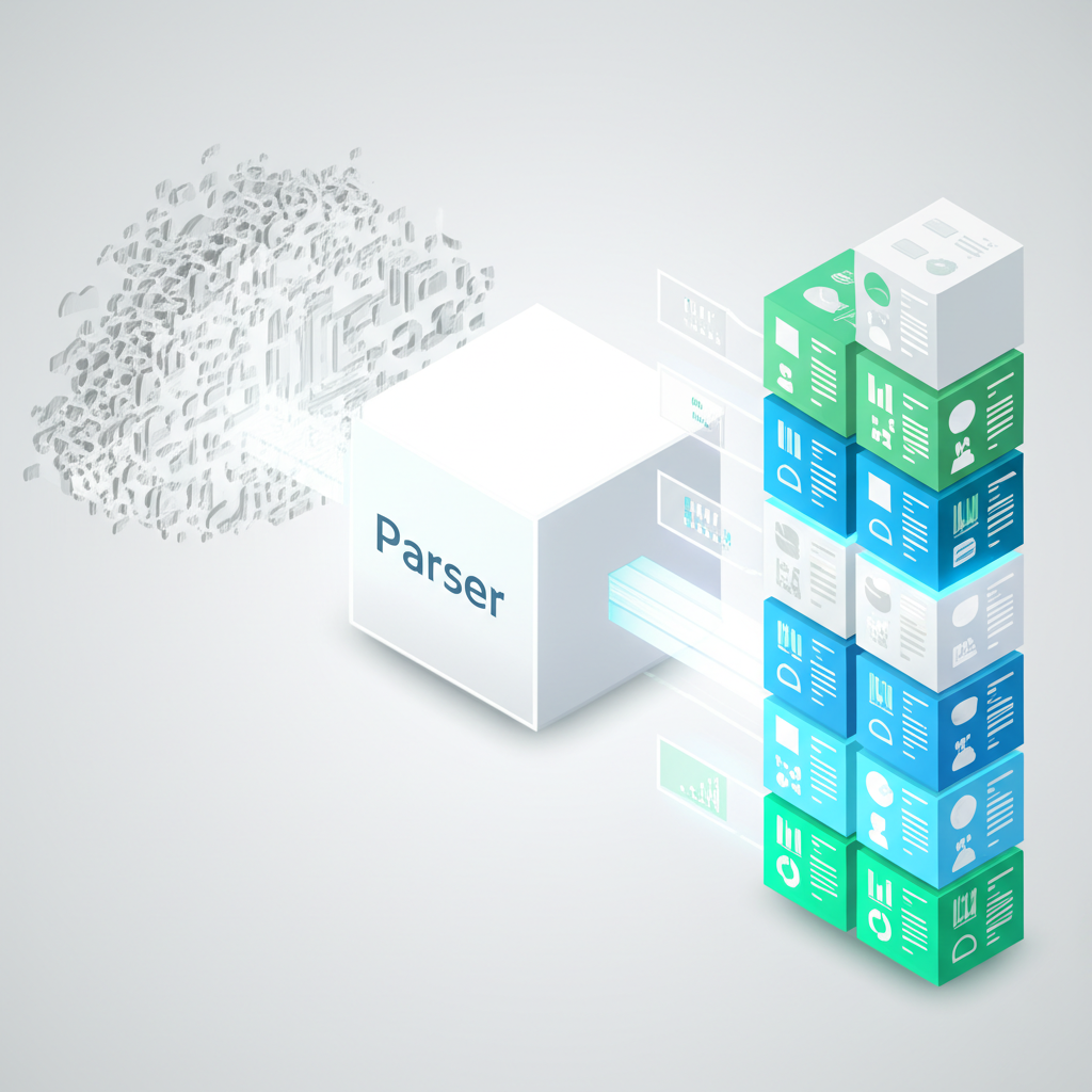 Иллюстрация, демонстрирующая как парсер текста онлайн преобразует хаотичную информацию в структурированные данные.