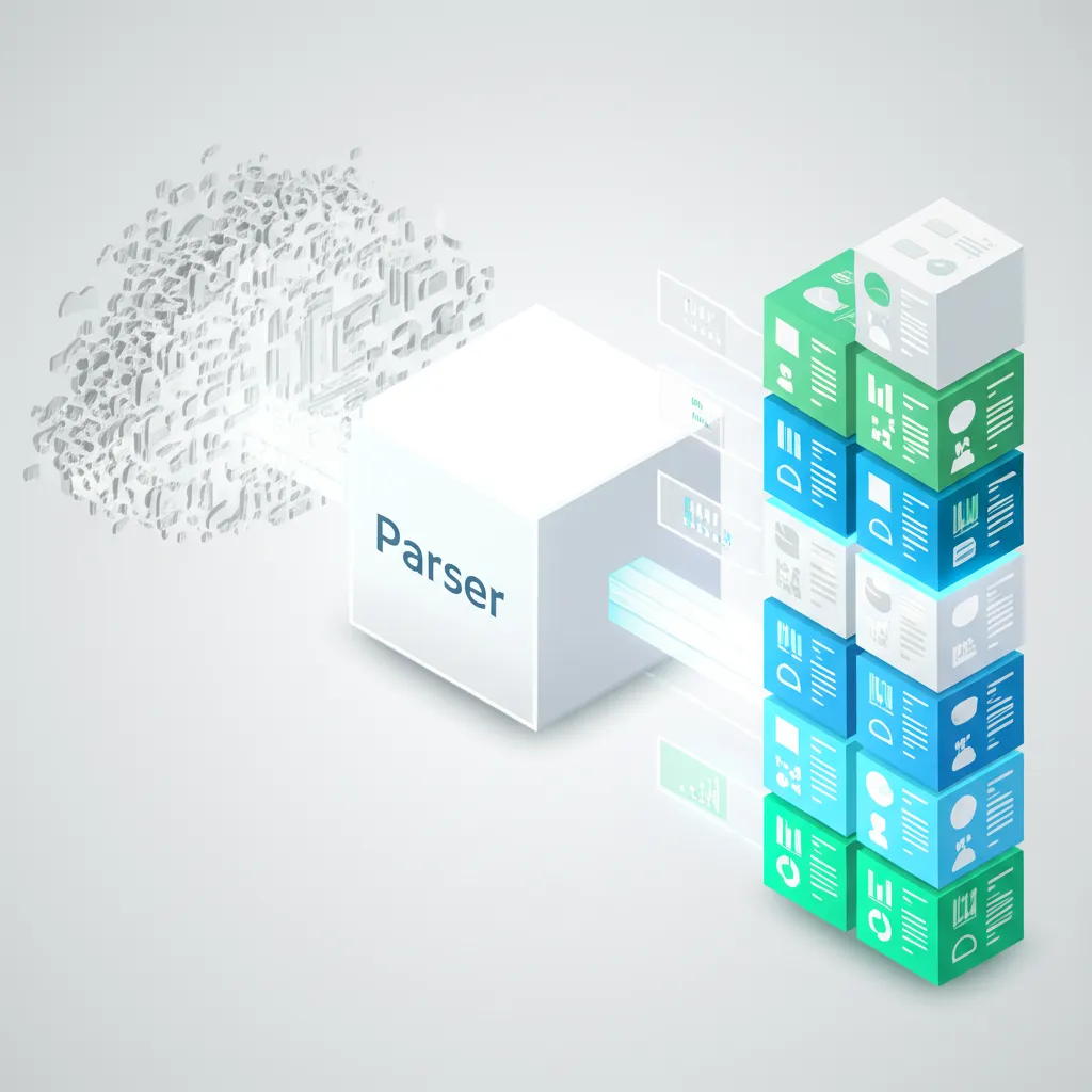 Иллюстрация, демонстрирующая как парсер текста онлайн преобразует хаотичную информацию в структурированные данные.