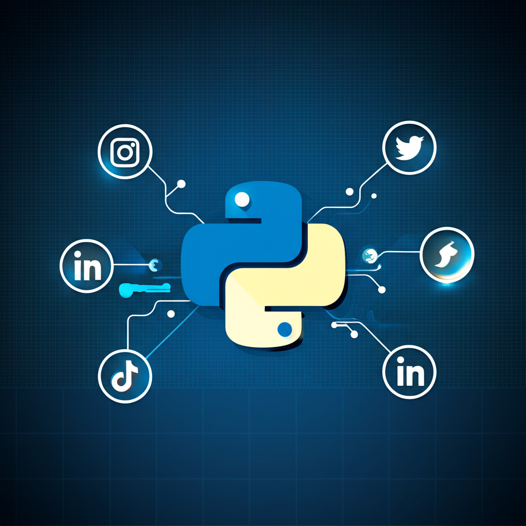 Схематичное изображение процесса: парсинг и обход блокировок в Instagram, Twitter, LinkedIn, TikTok на Python.