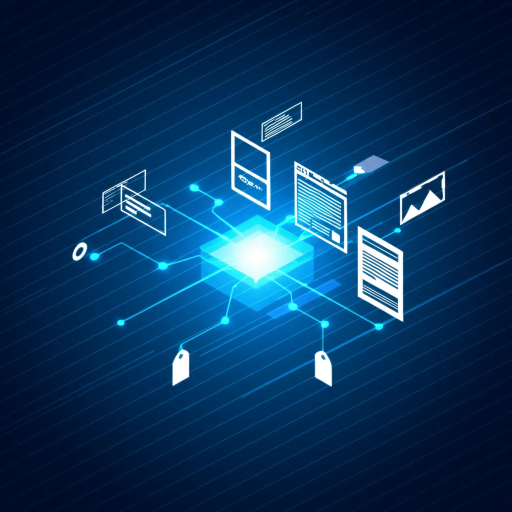 Абстрактная визуализация, где выполняется парсинг информации с сайта для сбора и анализа данных.