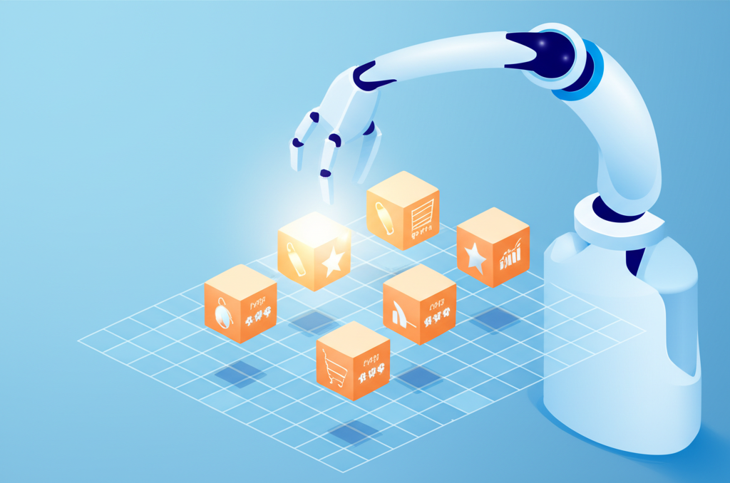 Схематичное изображение, иллюстрирующее парсинг Яндекс Маркета: робот собирает данные о ценах и товарах.