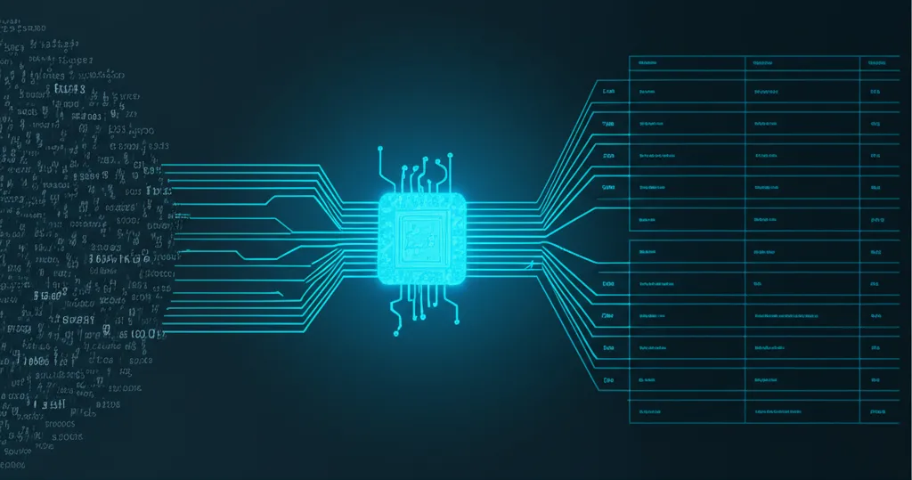 Визуальная схема, объясняющая, что парсинг текста это процесс преобразования хаотичных данных в структурированные таблицы.