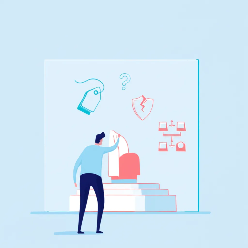 Иллюстрация, объясняющая, почему клиент не покупает: невидимые барьеры между человеком и товаром.